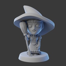bruja chibi mesa dibujos animados figura niña miniatura estilizado npc 3d print model - Mito3D