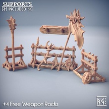 weapons loot & racks swamp gurunda store dragons dungeons fantasy mini rpg shield spear banner miniature tabletop supports wargame dnd ttrpg artisan guild presupported supported 3d print model - Mito3D