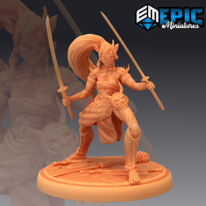 oni Krieger weiblich Schwert japanisch Yokai Katana Samurai Frau Dämon Fantasie mittelalterlich Monster Rollenspiel Kriegshammer Feind Tischplatte Verlies dnd 3D print model - Mito3D