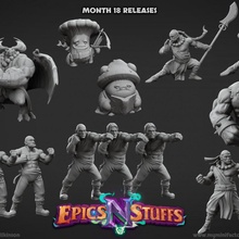epics 'n' stuffs month 18 releases - pre-supported store dragons dungeons fighter goblin human monk player rpg warrior miniature brute boardgame tabletop bundle 5e shroomie patherfinder epicsnsuffs 3d print model - Mito3D