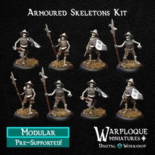 armoured skeleton kit modular miniatures models undead wargaming warhammer lich horde d&d 28mm dnd pathfinder 32mm frostgrave mordheim kings war skeletons tomb 3d print model - Mito3D