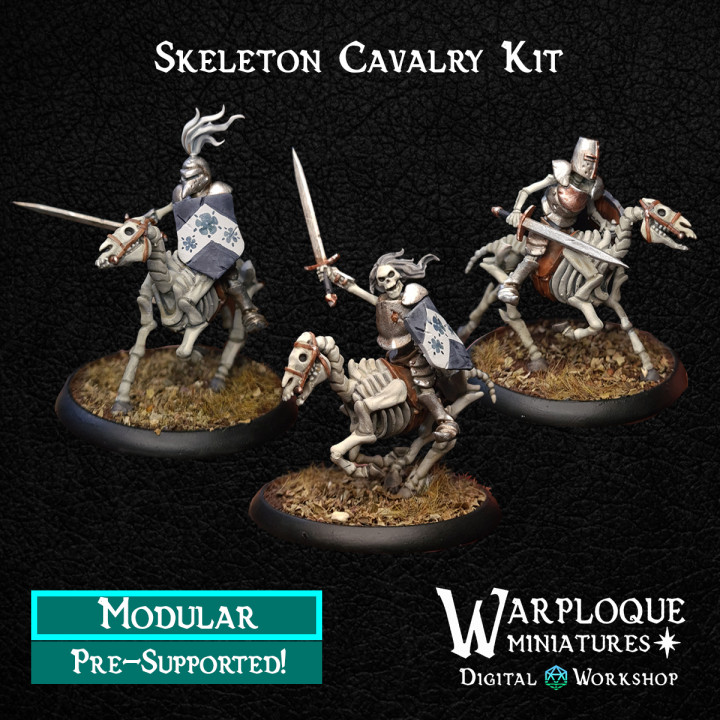 skeleton cavalry kit modular knight miniatures models undead wargaming warhammer horde d&d 28mm dnd pathfinder 32mm frostgrave mordheim kings war skeletons tomb 3D print model - Mito3D