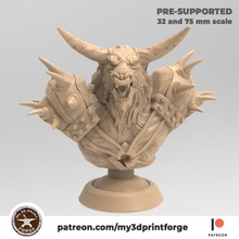 Minotaur büst 75mm pre supported fdm reçine mağaza fantezi heykelcik model savaşçı Boğa minyatür boynuz Warcraft kalabalık dnd Tauren önceden desteklenen sert 3d print model - Mito3D