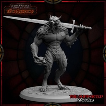 hombre lobo maldito Caballero criatura oscuro dragones fantasía miniaturas espada mesa calabozo dnd 3d print model - Mito3D