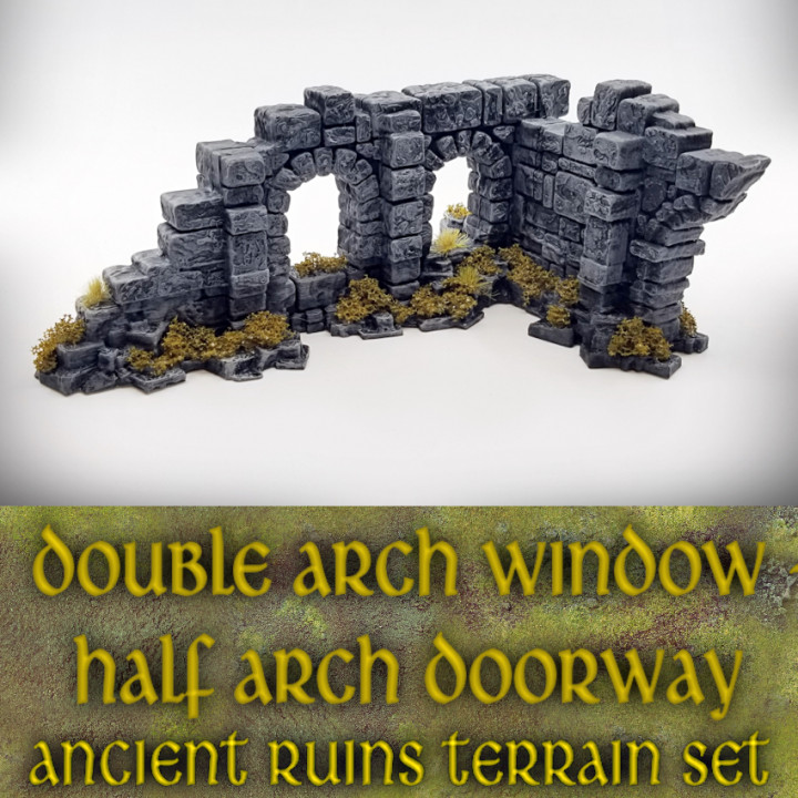 double arch window - door ancient ruins terrain set store wargaming supportless tabletop dnd scatter terrainify 3D print model - Mito3D