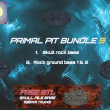 primal pit bundle 3 stl base file + 1 free fantasy mini miniatures plain rock scifi skulls ground 40mm dnd warhammer40k 32mm bases pile 3d print model - Mito3D