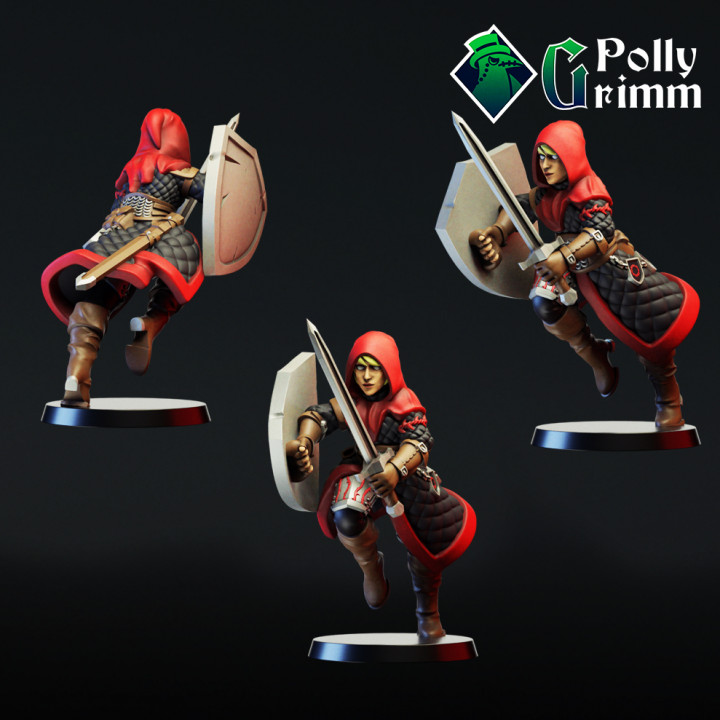 femmina fantasia guerriero spada scudo negozio gioco mini arma carattere miniatura tavolo dnd npc 3D print model - Mito3D