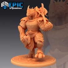 rinoceronte folk campeão bebendo rinofolk Guerreiro pesado armaduras soldado fantasia medieval monstro rpg martelo guerra inimigo tampo mesa masmorra dnd 3d print model - Mito3D