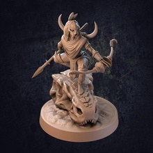 cuoxy archer - presupported arrow dragon dungeons female fighter hero mask mini skull tribal warrior miniature trappers bow jungle dnd 32mm 75mm lodge 3d print model - Mito3D