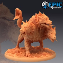 cerberus headed hellhound hades guard dog fantasy hell hound medieval monster rpg warhammer enemy tabletop dungeon dnd pathfinder npc 3d print model - Mito3D