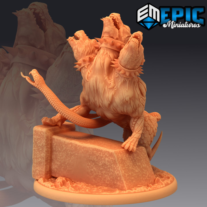cerbero ululando diretto segugio infernale Ade guardia cane fantasia testa inferno medievale mostro rpg warhammer nemico tavolo prigione dnd esploratore npc 3D print model - Mito3D