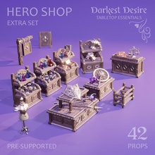 hero shop - extra items store decoration environment fantasy furniture set terrain treasure shop props weapons boardgame tabletop d&d dnd scenery pnp scatter potions assets presupported 3d print model - Mito3D
