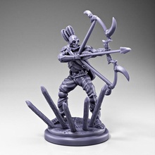 esqueleto blindado arqueiro osso arco longo corda desenhado + estacas base brinquedos jogos fantasia estatueta rpg guerra miniatura masmorras Dragões tampo mesa guarda 3d print model - Mito3D