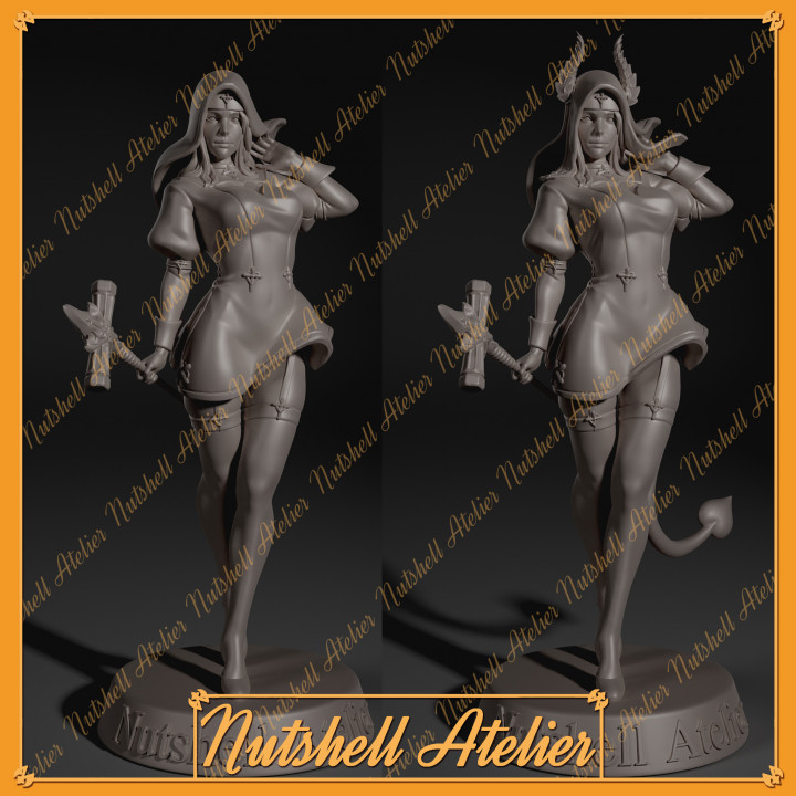 casca noz atelier súcubo freira sacerdote nsfw brinquedos jogos arte lindo corpo fantasia fêmea figura menina sexy mulher miniatura nu seio 3D print model - Mito3D