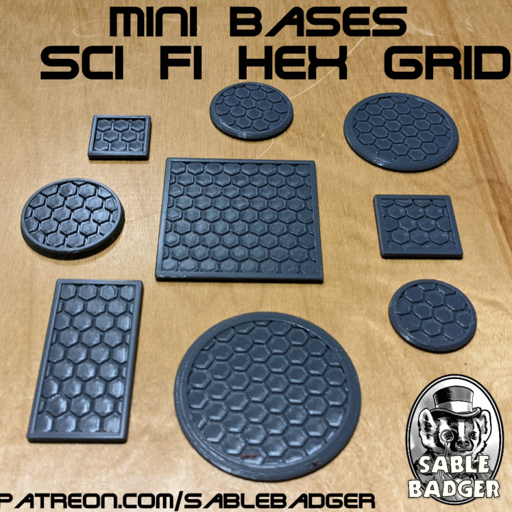 mini bases ciencia fi maleficio cuadrícula juguetes juegos 28mm 32mm sablebadger 3D print model - Mito3D