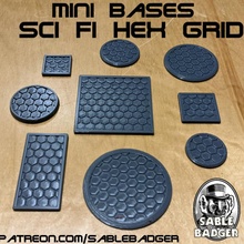 mini bases - sci fi hex grid toys & games 28mm 32mm sablebadger 3d print model - Mito3D