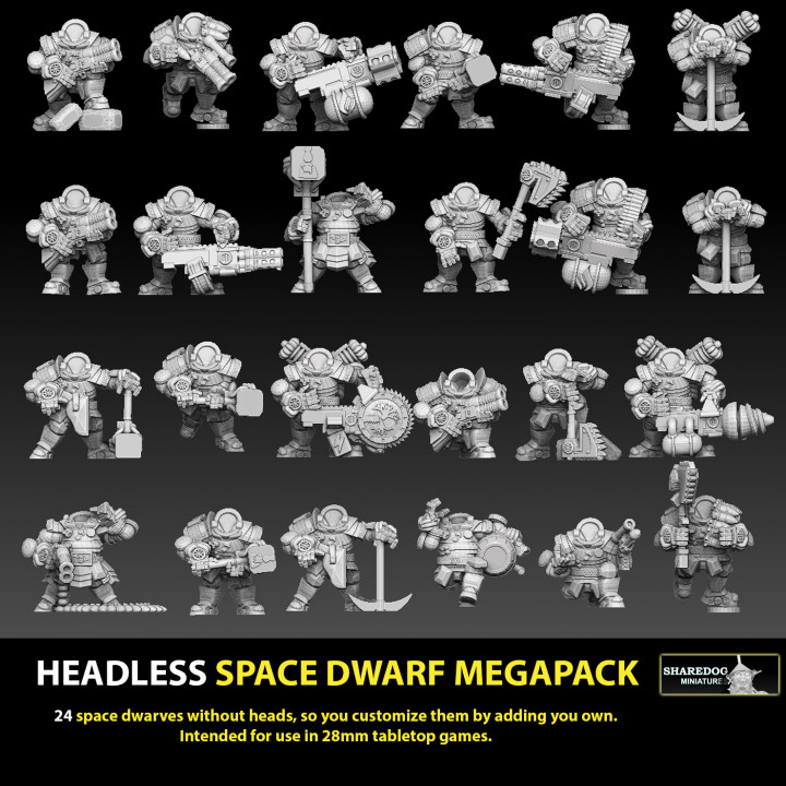 kopflos 28mm Platz Zwerg Megapack Spielzeuge Spiele 40k Barbar Kopf Wikinger Kriegshammer Benutzerdefiniert Gnom Terminator Astronaut Hocken Zwerge Halbling kharadron Squats Astroknight 3D print model - Mito3D