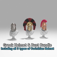 greek helmet & bust bundle education ancient decoration crest corinthian transverse 3d print model - Mito3D