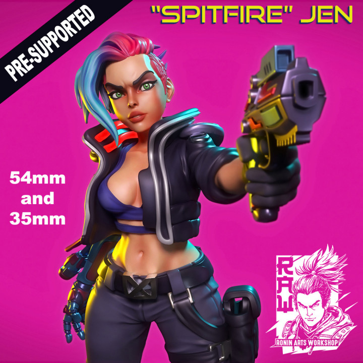 spitfire jen toys & games cute female mini rpg sexy spitfire wargames scifi boardgames cyberpunk 35mm 54mm spitfirejen jen gunrunner 3D print model - Mito3D