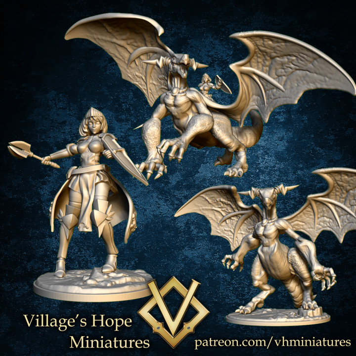 female dragon knight set toys & games hero miniatures rpg miniature heroes minis dnd ttrpg trpg 3D print model - Mito3D