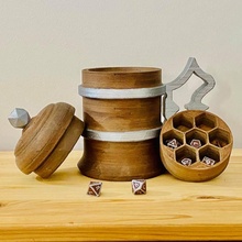 medieval inspired antique wooden beer dice box + set toys & games accessories viking wizard witch mage roll d20 dnd d6 pathfinder tavern d12 dicebox d10 diceset doceholder 3d print model - Mito3D