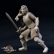modular brightwood defender - female presupported tabletop elf fantasy fighter guard rpg shield sword warhammer woman wood miniature lotr elven 28mm dnd cloak fey 5e pre-supported fay statblock 3d print model - Mito3D