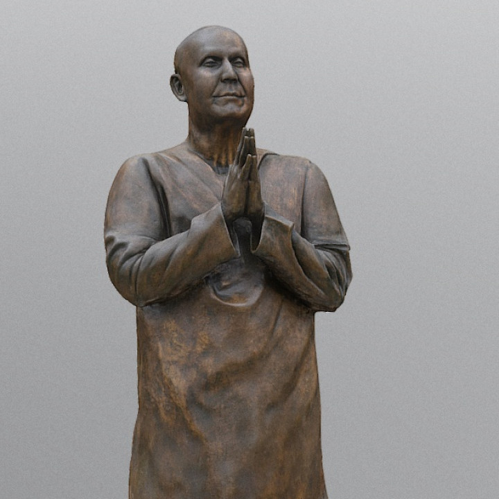 sri chinmoy statua tavolo buddismo umano monaco bronzo persona pregare buddista in piedi veste pregando Praga 3D print model - Mito3D