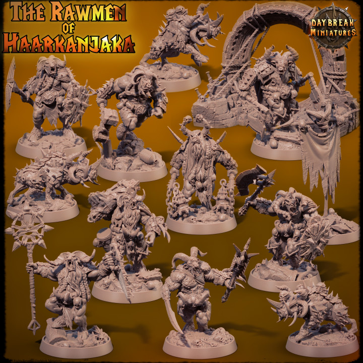 Rohmänner Haarkanjaka Komplett Pack Spielzeuge Spiele Drachen Dungeons Miniatur Tischplatte Minotaur bündeln 32mm 75mm Tiermenschen Tagesanbruch 3D print model - Mito3D