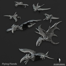 flying fiends - beasts cursed elves toys & games 40k beast bird dark dinosaur fly monster wargaming warhammer wing razor beastmaster darkeldar drukhari razorwing 3d print model - Mito3D