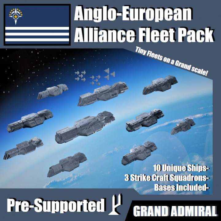sci-fi ships fleet pack - anglo-european alliance presupported toys & games battle game gaming ship space spaceship scifi tabletop aliens armypack 3D print model - Mito3D