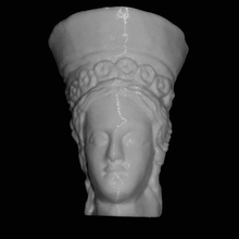 cabeza grande estatua terracota femenino altura kalathos cesta forma corona flores decoradas british museum londres scan 3d print model - Mito3D