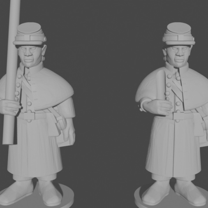 10 & 15mm american civil war standard bearers greatcoats standing pose 1 toys games black great winter coat flag infantry union command 10mm bearer powder acw asunder fredricksburg 3D print model - Mito3D