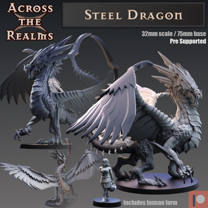 steel dragon toys & games gaming monster miniature tabletop dnd5e 3D print model - Mito3D