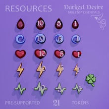 resource tokens toys & games energy fantasy heart inspiration set blood boardgame health tabletop markers d&d dnd luck mana pnp assets presupported resources stamina 3d print model - Mito3D