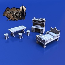 medieval dwelling furnishings set toys & games desk fantasy furnishing furniture house stool table terrain bed common wightwood 3d print model - Mito3D