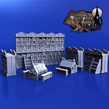 scriptorium furnishings set toys & games desk fantasy furnishing furniture medieval stool terrain bench writing library ladder bookcase wightwood bookcases stepping 3d print model - Mito3D