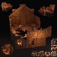 39 ellirmilborg ruines ruiné ville modulaire dispersion terrain ensemble champ bataille lanterne siège cheminée paysage 32mm ruiner s'est effondré 3d print model - Mito3D