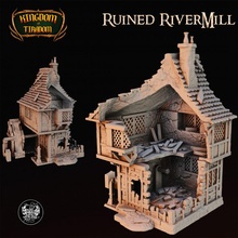 ruiniert Flussmühle Spielzeuge Spiele Gebäude modular Rollenspiel Terrain Tischplatte Kriegsspiel 28mm dnd 35mm 32mm zerstört zerstörtes Haus ruinedrivermill 3d print model - Mito3D