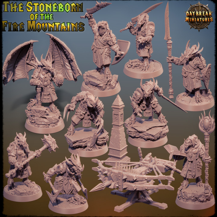 stoneborn montanhas completo pacote brinquedos jogos dragões masmorras miniatura draconato tampo mesa agrupar 32mm 75mm aurora 3D print model - Mito3D