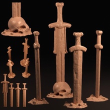 mergerborg's circle swords - loyalty reward store barbarian skull stone terrain rock scenery scatter 3d print model - Mito3D