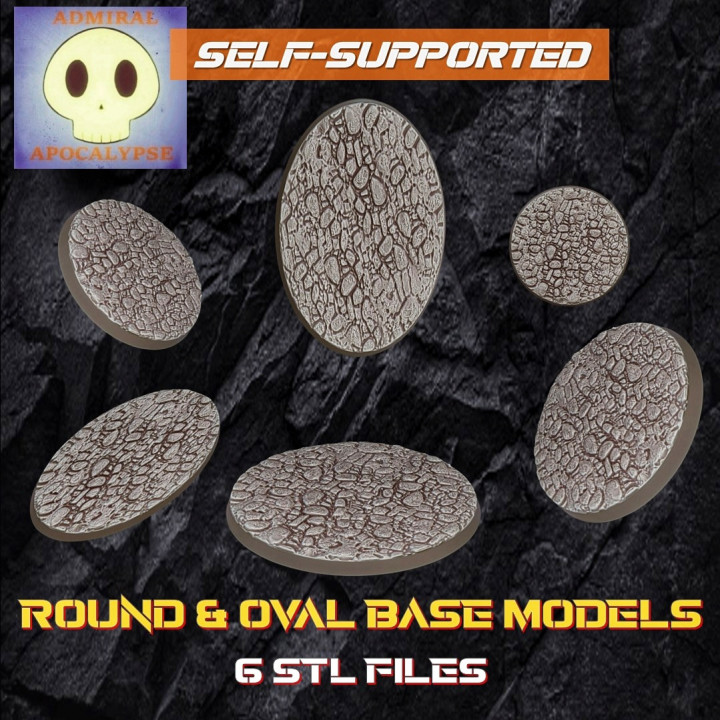 rock ground base set 6 sizes + oval models tabletop 40k environment miniatures nature stone warhammer boardgame wargame dnd zombicide bases ageofsigmar rgp selfsupported rockground 3D print model - Mito3D