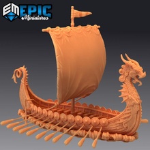 viking longboat hamingja norse dragon ship luck toys & games fantasy medieval monster rpg warhammer sla enemy tabletop dungeon dnd pathfinder npc mast pre-supported supported pre 3d print model - Mito3D