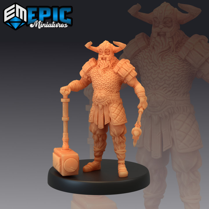 viking raider hammer norse warrior nordic barbarian toys & games fantasy helmet medieval monster rpg warhammer enemy tabletop dungeon dnd pathfinder horned npc pre-supported supported pre 3D print model - Mito3D