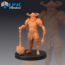 viking raider hammer norse warrior nordic barbarian toys & games fantasy helmet medieval monster rpg warhammer enemy tabletop dungeon dnd pathfinder horned npc pre-supported supported pre 3d print model - Mito3D