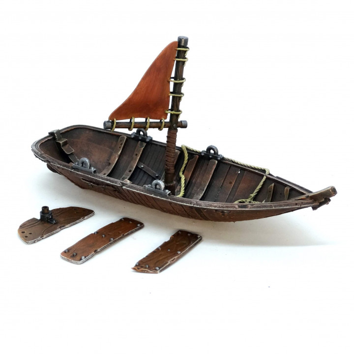 sail boat optional seats tabletop miniature toys & games ship dungeonsanddragons rowboat pirates dnd sailboat pirateship resinminiature traders 3D print model - Mito3D