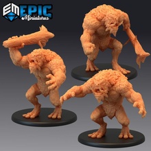norse troll set hairy arctic beast north forest encounter toys & games fantasy medieval monster rpg warhammer enemy tabletop dungeon dnd pathfinder npc pre-supported supported pre 3d print model - Mito3D