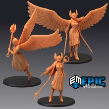 valkyrie set norse female warrior angle toys & games fantasy medieval monster mythology rpg warhammer wing woman flying enemy tabletop dungeon dnd winged pathfinder npc pre-supported supported pre 3d print model - Mito3D