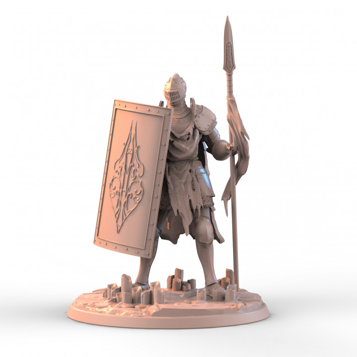 fallen knight 1 fantasy shield spear undead zombie 3D print model - Mito3D