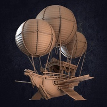 gilded spirit - presupported toys & games boat dragon dungeons fantasy ship wood balloon trappers air floating wooden asian airship junk lodge ropes lanterns okinja 3d print model - Mito3D