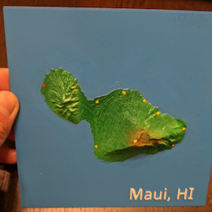 Maui Hawaii 3d topo Rahatlama harita oyuncaklar oyunlar topografya 3D print model - Mito3D